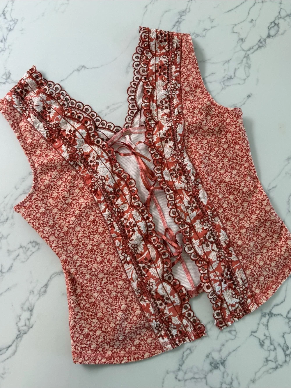 Free People Gesibelle Printed Tank - Rust Combo - Size XL